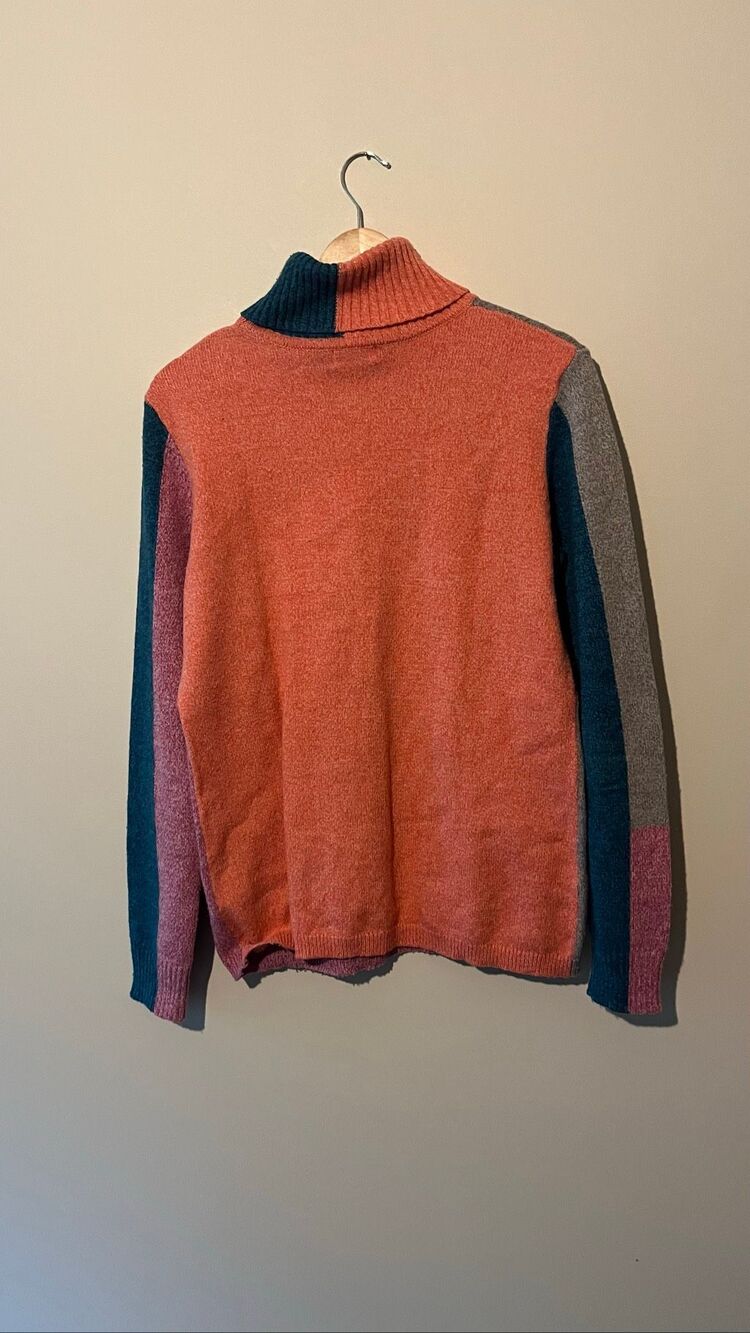 Sundance Colorblock Turtleneck Sweater Women's Medium Cotton Silk Blend Multicol - Picture 5 of 7